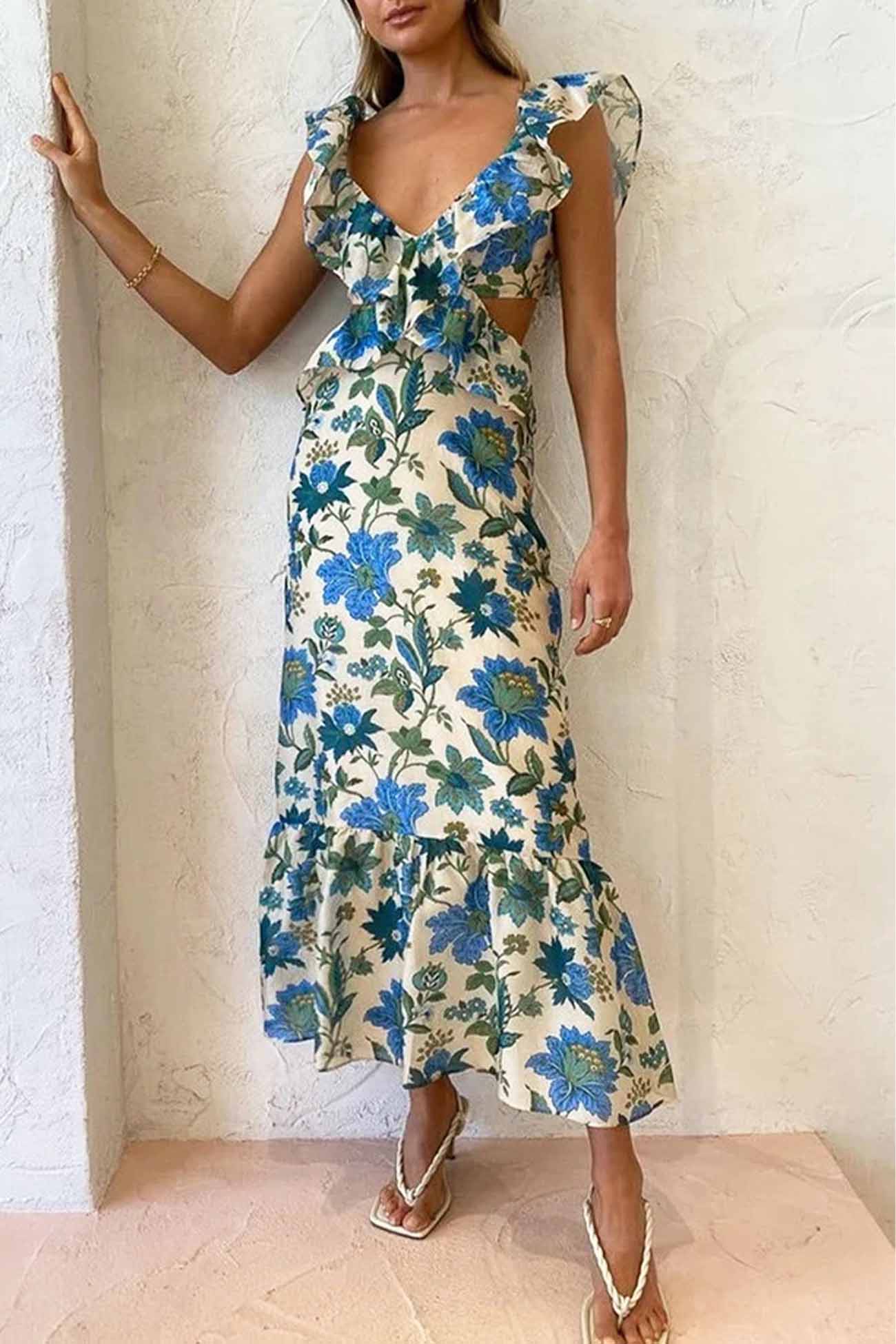 Aria | Floral Ruffle Midi Dress
