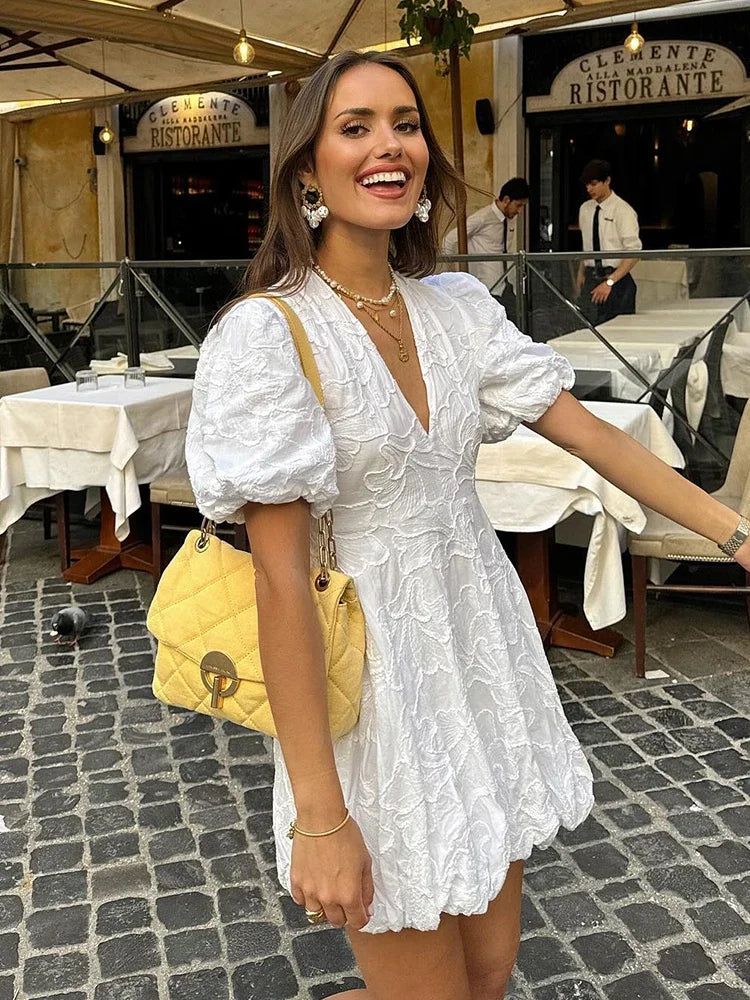 Kiara | Embroidered Puff Dress