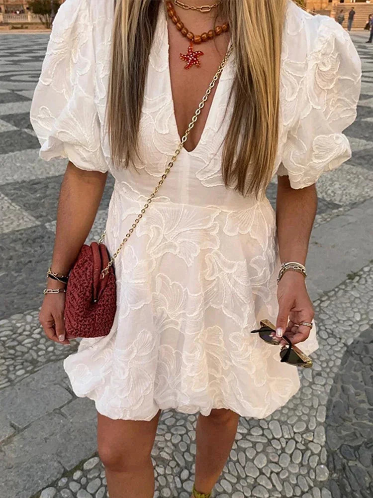 Kiara | Embroidered Puff Dress