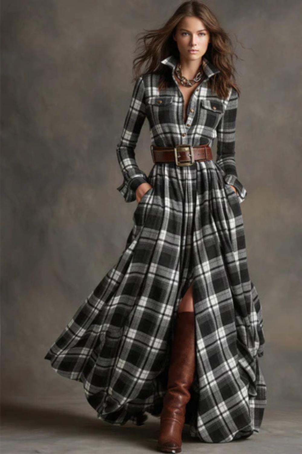 Velerine – Highland charm – Plaid maxi shirt dress