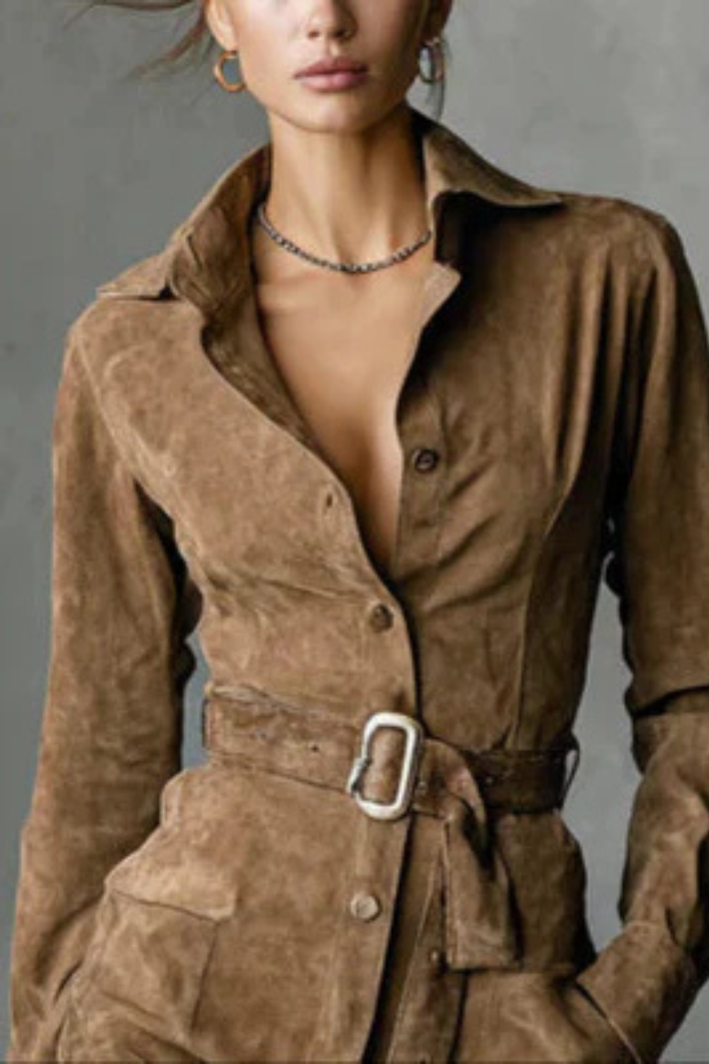 Vellessa – Belted silhouette – Suede midi dress