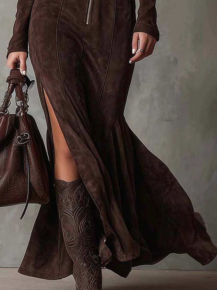 Jessa | Belted Suede Zip Dress
