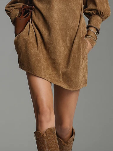 Fiona | Suede Turtleneck Mini Dress