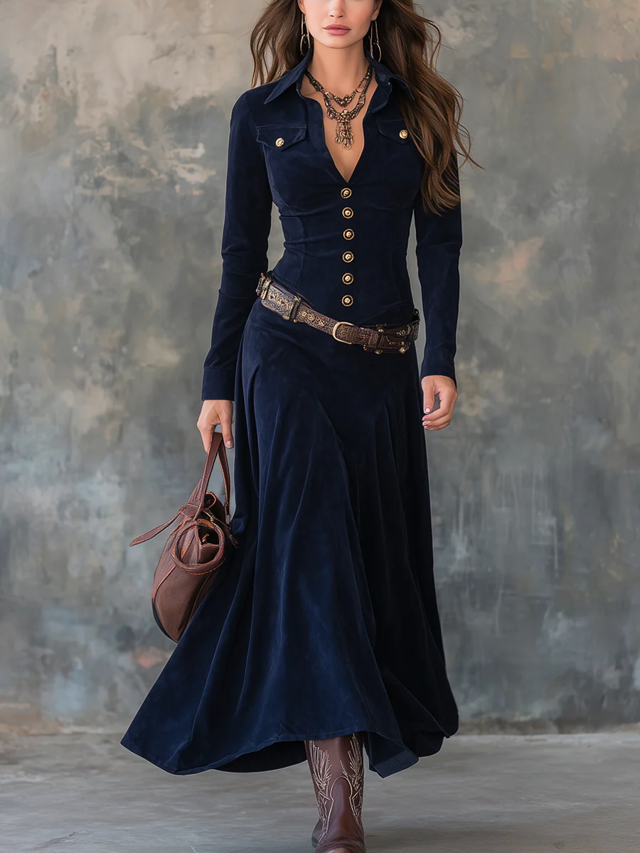 Mirella | Elegant Suede Maxi Dress