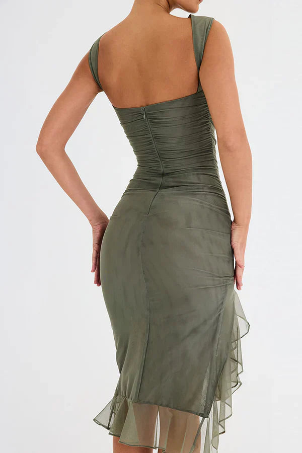 Elina | Boat-Neck Ruffle Dress