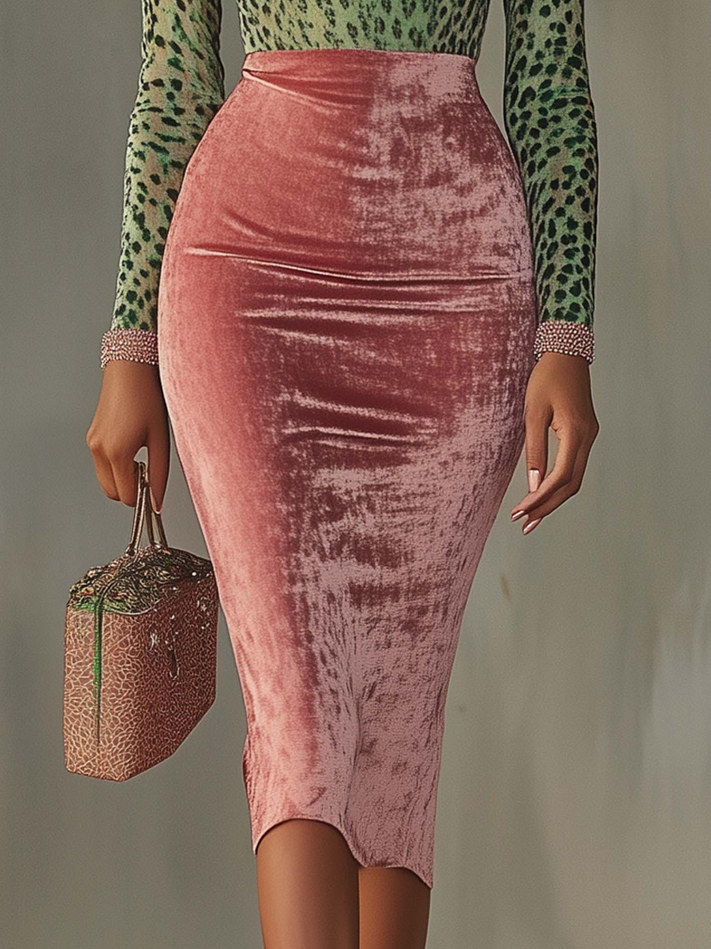 Virelline – Leopard velvet contrast – Bodycon midi dress