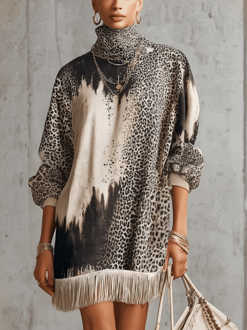 Solenne – Fringed hemline – Leopard mini dress