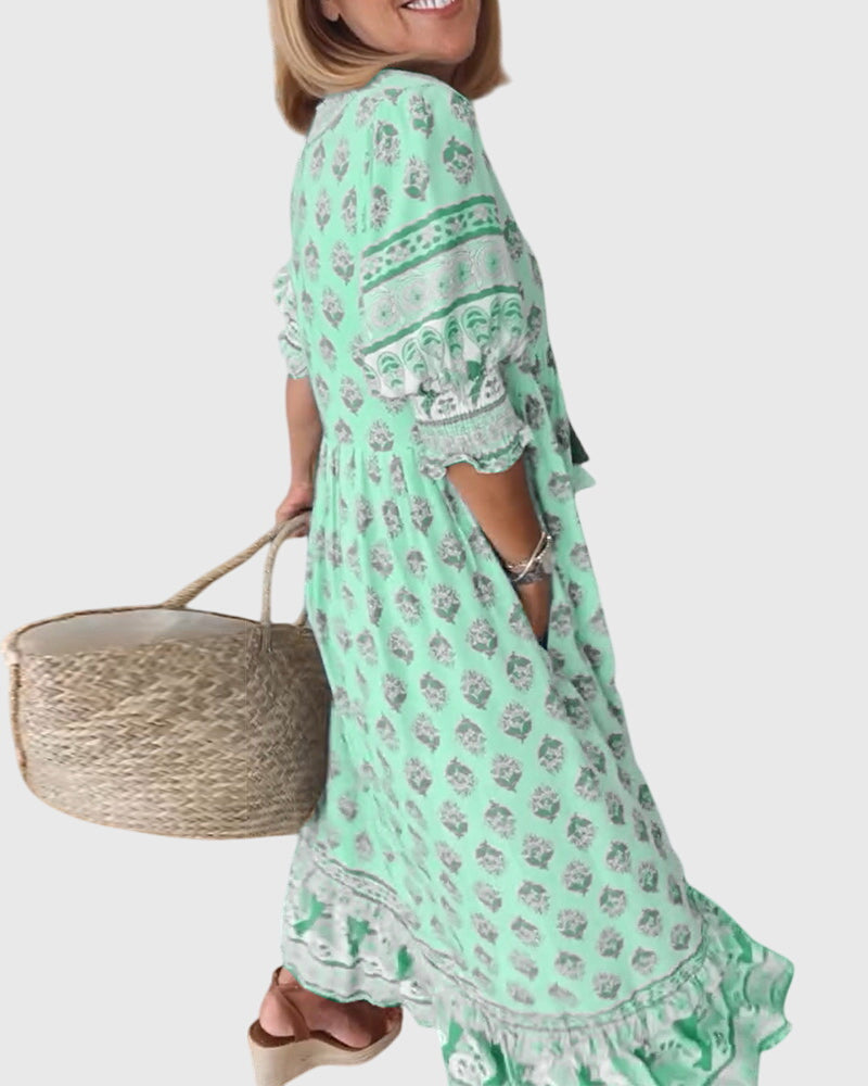 Brigid | Elegant V-Neck Printed Dress