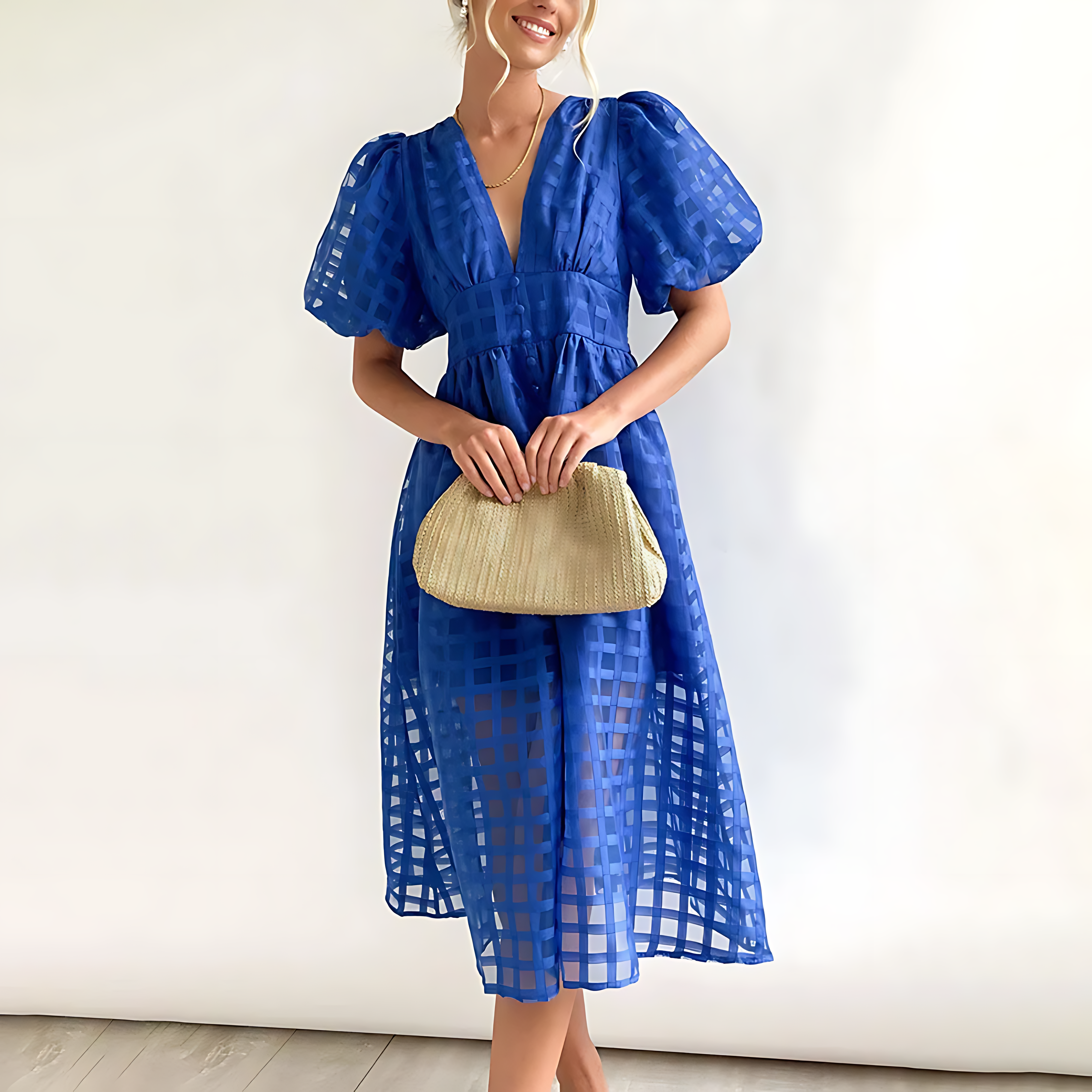 Clara | Puff Sleeve Midi Gown
