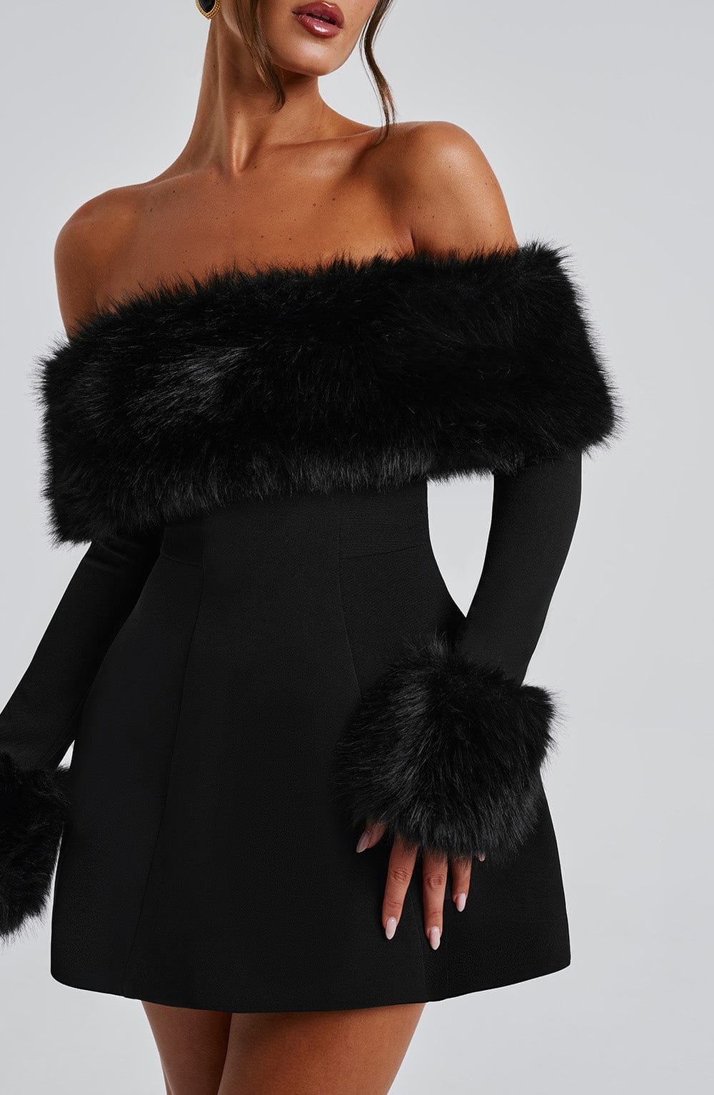 Rora | Off-Shoulder Fur Sleeve Dress